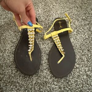 Qupid Yellow Rhinestone Sandals